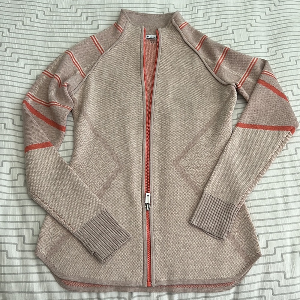 Smartwool Beige and Coral Zip-Up Women's Sweater Jacket
